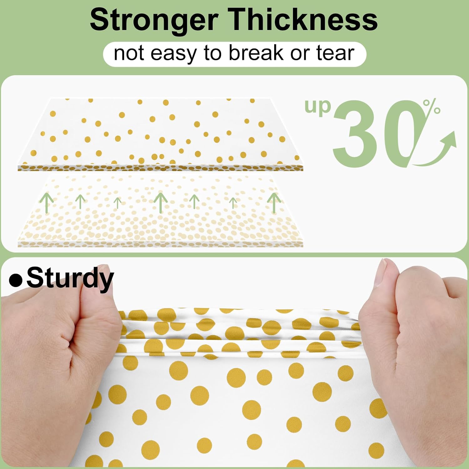 Smiry Plastic Table Cloth Disposable 12 Pack, 54 x 108 Inch Rectangle Waterproof Tablecloth, Printed Gold Table Runner Style for Birthday Weeding, Party, Leakproof & Sturdy, White and Gold - Image 4