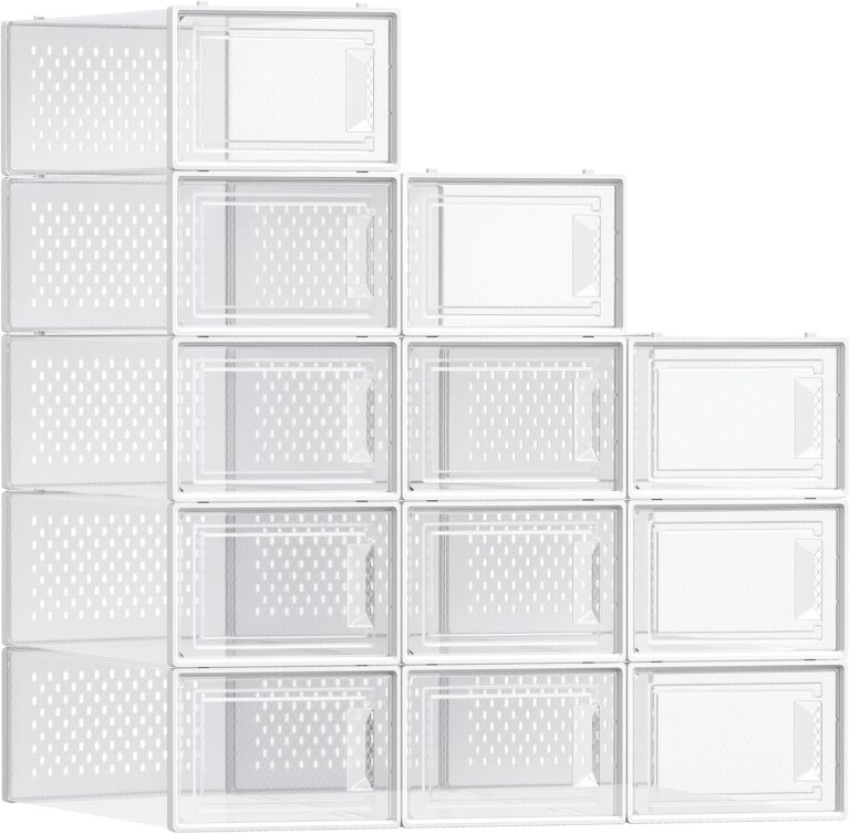 SONGMICS Shoe Boxes, Clear Plastic Sneaker Box, Pack of 12