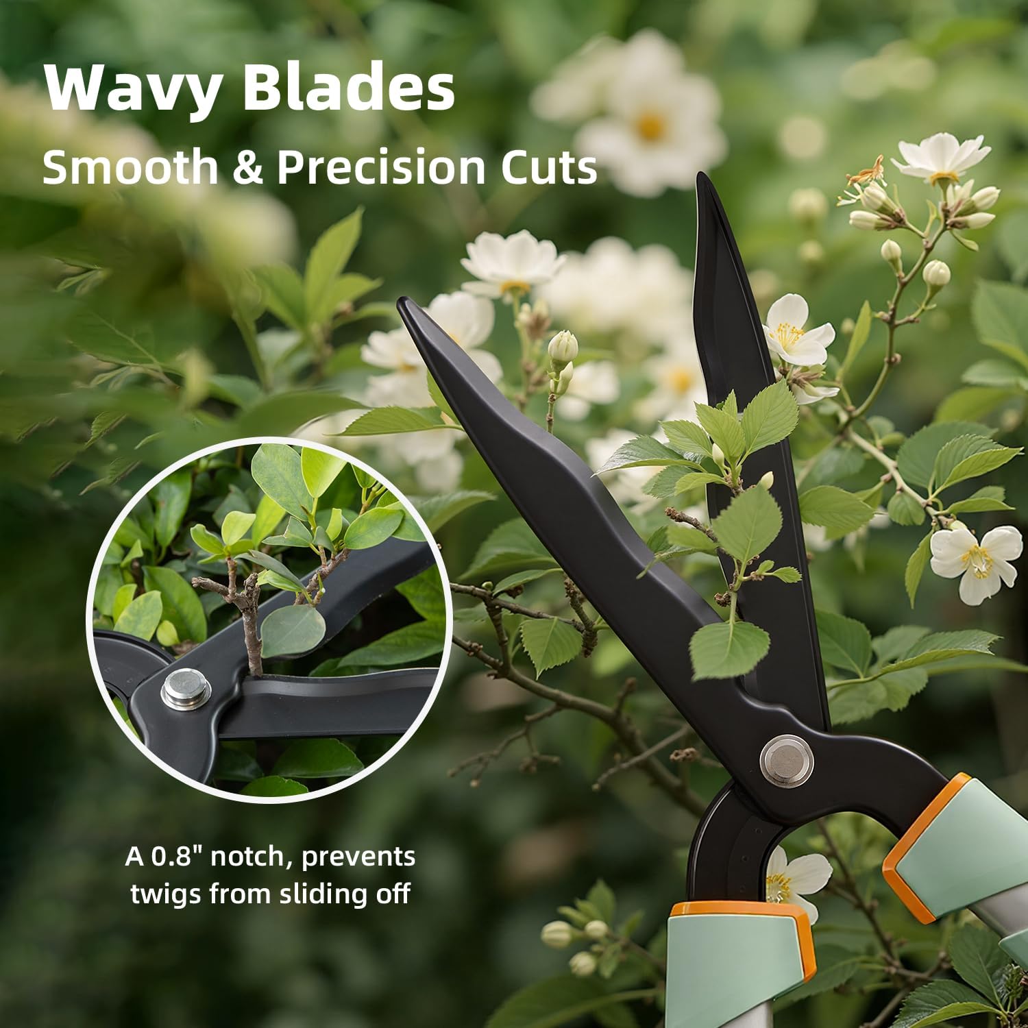 PrunePro® 4 Piece Garden Shears Set Stainless Steel Ultra Sharp Blade Arthritis Friendly Effortlessly Pruning Shears Loppers for Branches Bushes Stems Precision Cutting Extendable Hedge Shears - Image 7