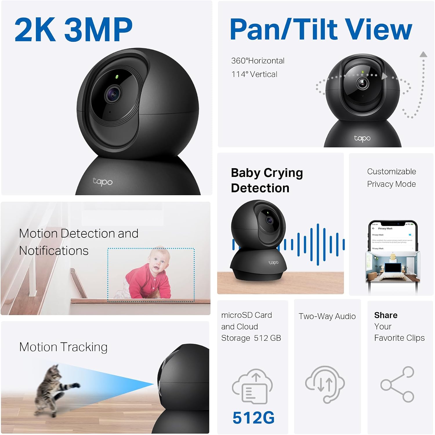 Tapo 2K Pan Tilt Security Camera for Baby Monitor, Dog Camera,C211(2-Pack) - Image 2