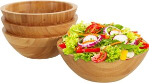 Lawei Set of 4 Bamboo Salad Bowls &...