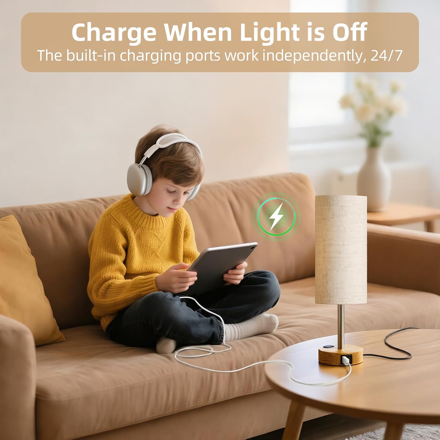 Table Lamp for Bedroom, High-Sensitivity Touch, AC Outlet, USB A+C - Image 7