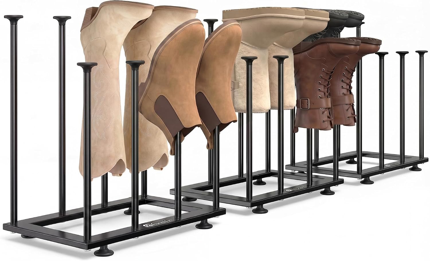 Boot Rack,Metal Free Standing Boot Storage Organizer,12 Pairs,Black