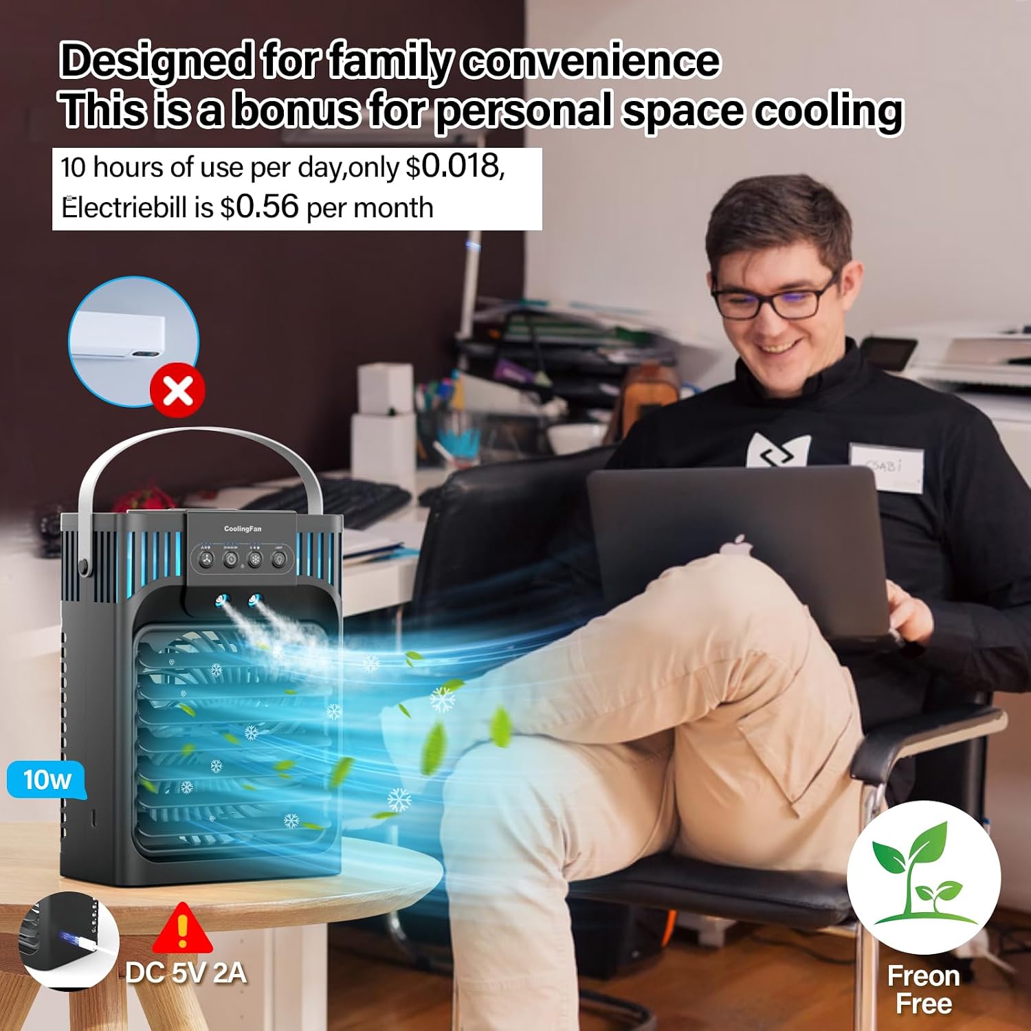 Portable air conditioners with remote control, silent with 3 speeds, cooling fan of 1200 ml Personal Air Cooler Fan with 3 Mist, 7 Night Light, 8H Timer, Small Air Conditioner for Bedroom Office - Image 4
