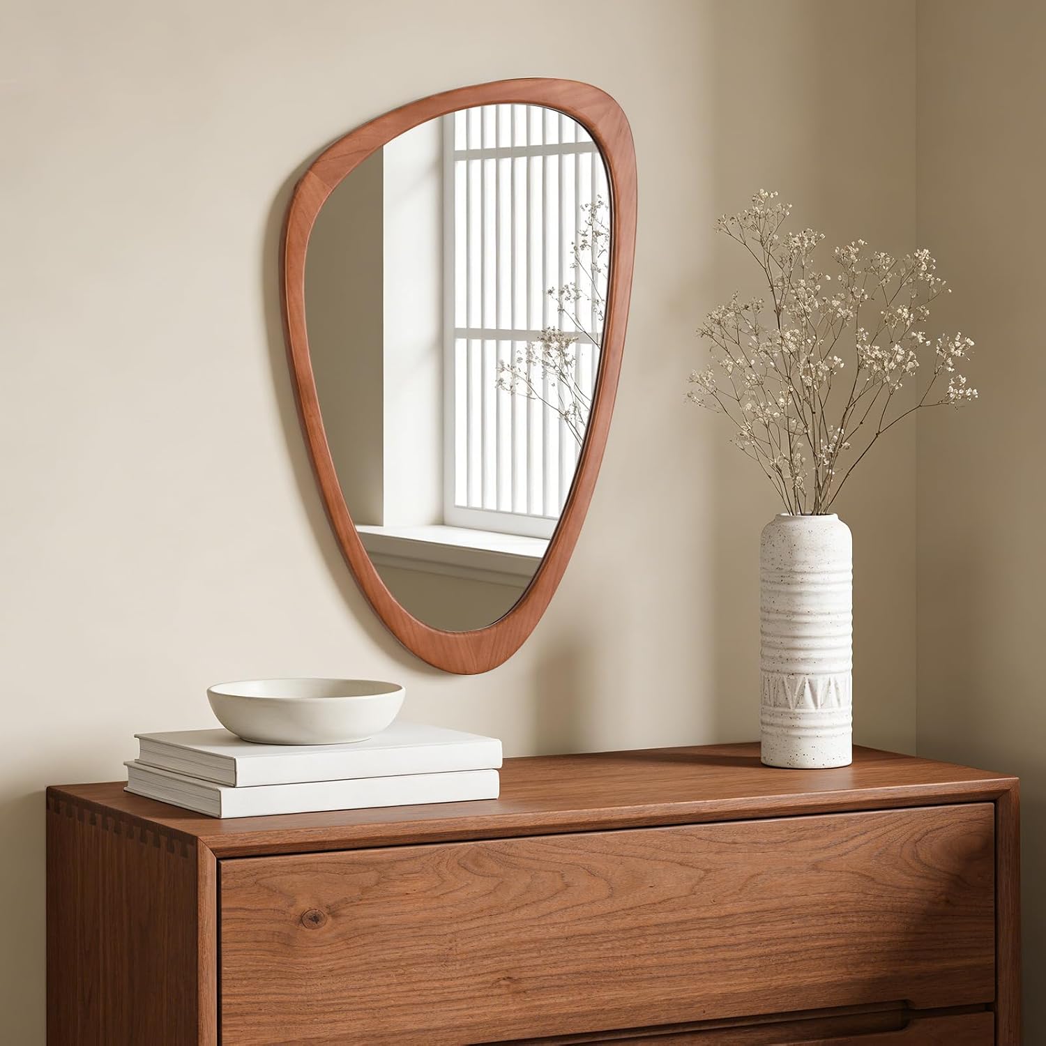 WallBeyond Asymmetrical Mirror, Irregular Wall Mirror, Wall Mirrors Decorative for Bedroom Living Room Entryway Hall, Wood Mirror for mid Century Modern Decor 30" H x 19" W - Image 2