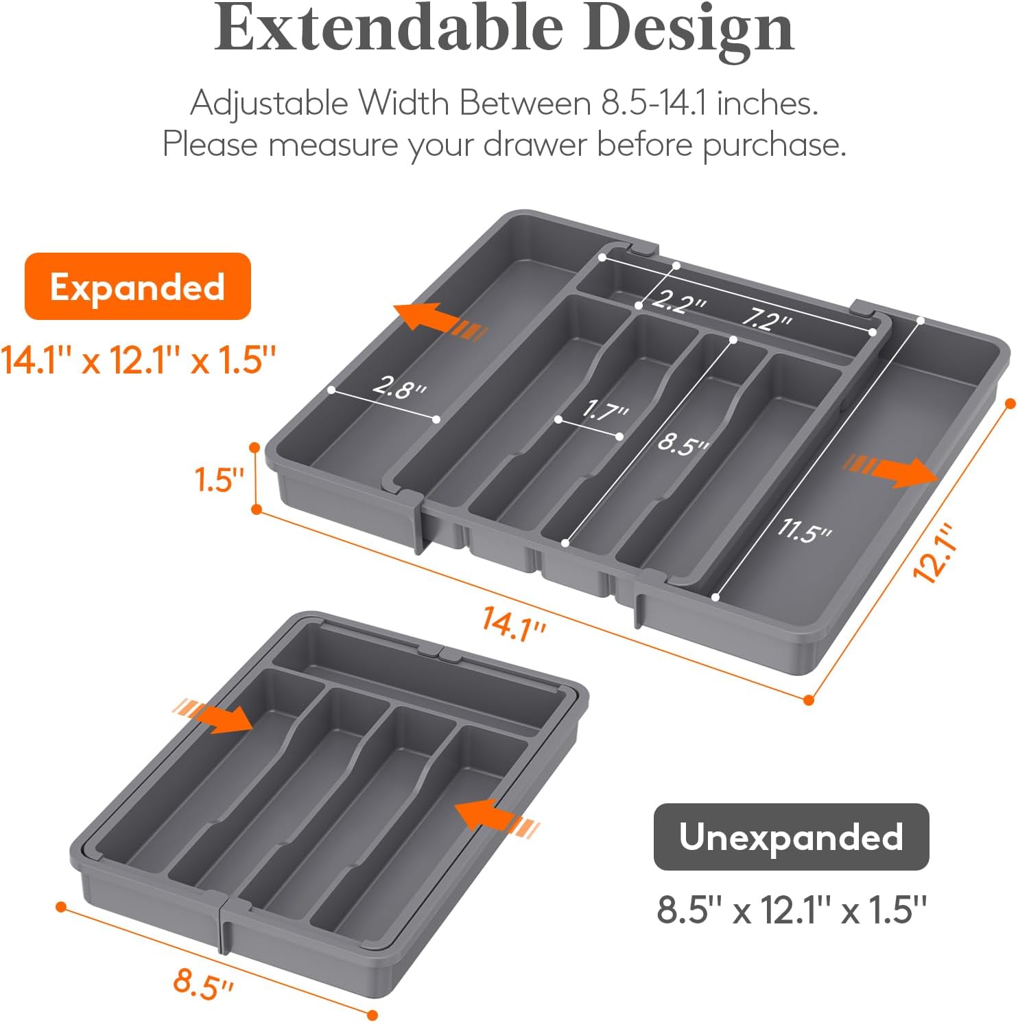 Lifewit Expandable Silverware Drawer Organizer, Kitchen Utensil Tray - Image 2