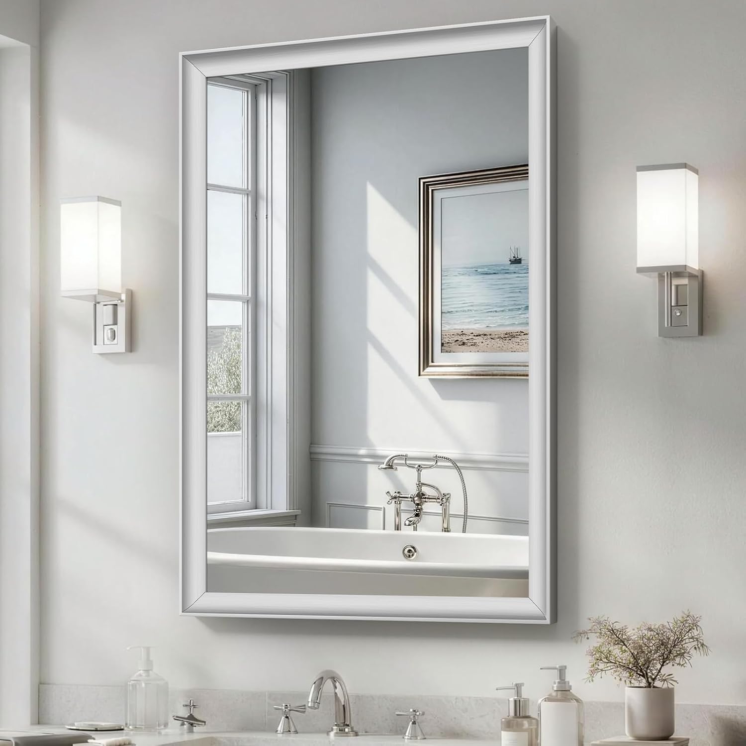 USHOWER 24x36 Inch Brushed Nickel Bathroom Mirrors for Over Sink