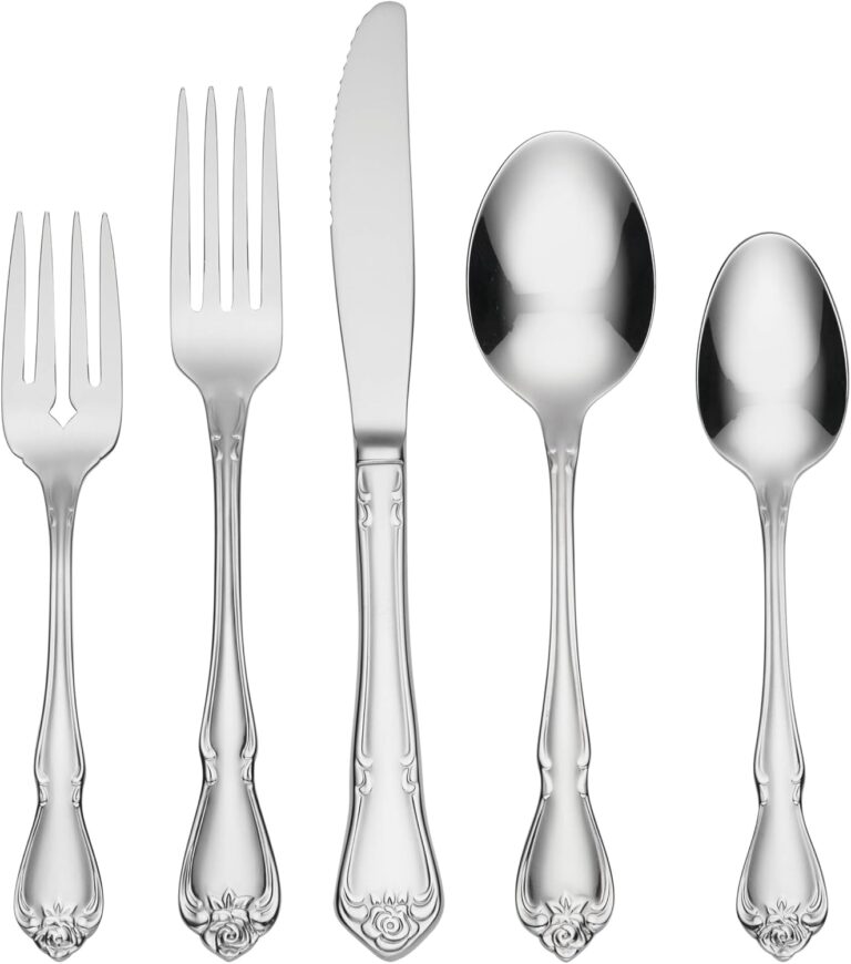 Oneida True Rose 45 Piece Everyday Flatware, Service for 8, 18/0 Stainless Steel, Silverware Set, Silver