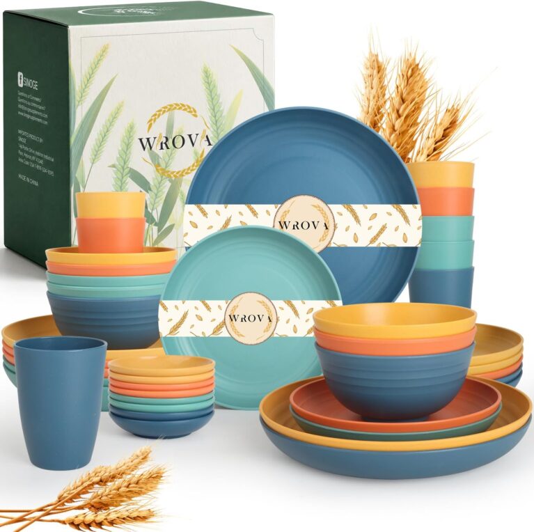 Wrova Plates and Bowls Sets, Wheat Straw Dinnerware Sets,Dishes Set for 8