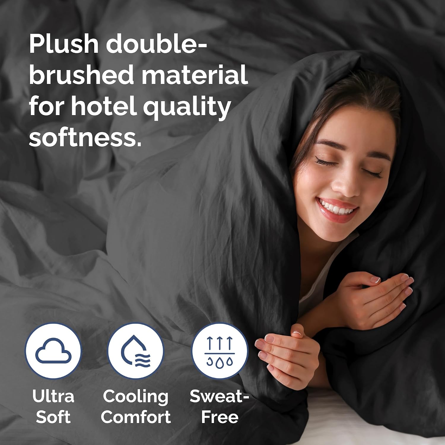 Duvet Cover Full Size - Extra Soft 3 Piece with Zipper Closure - Black - Image 3