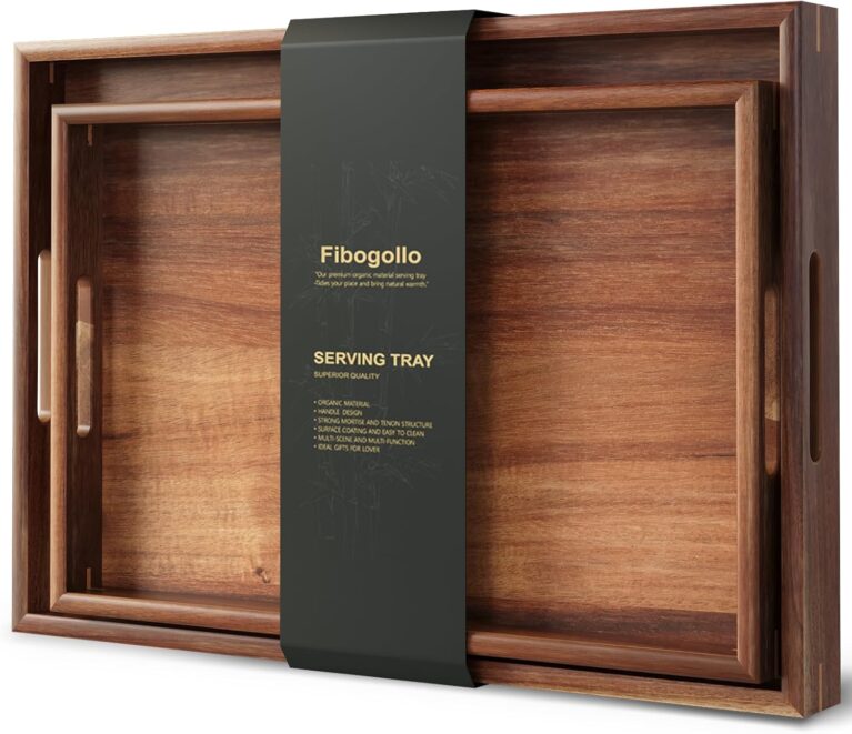 Fibogollo Set of 2 Acacia Wood Serving Tray with Handles