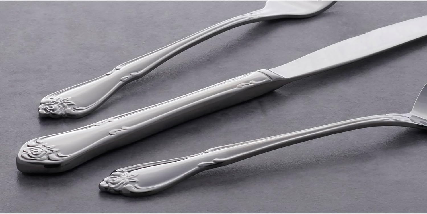 Oneida True Rose 45 Piece Everyday Flatware, Service for 8, 18/0 Stainless Steel, Silverware Set, Silver - Image 7