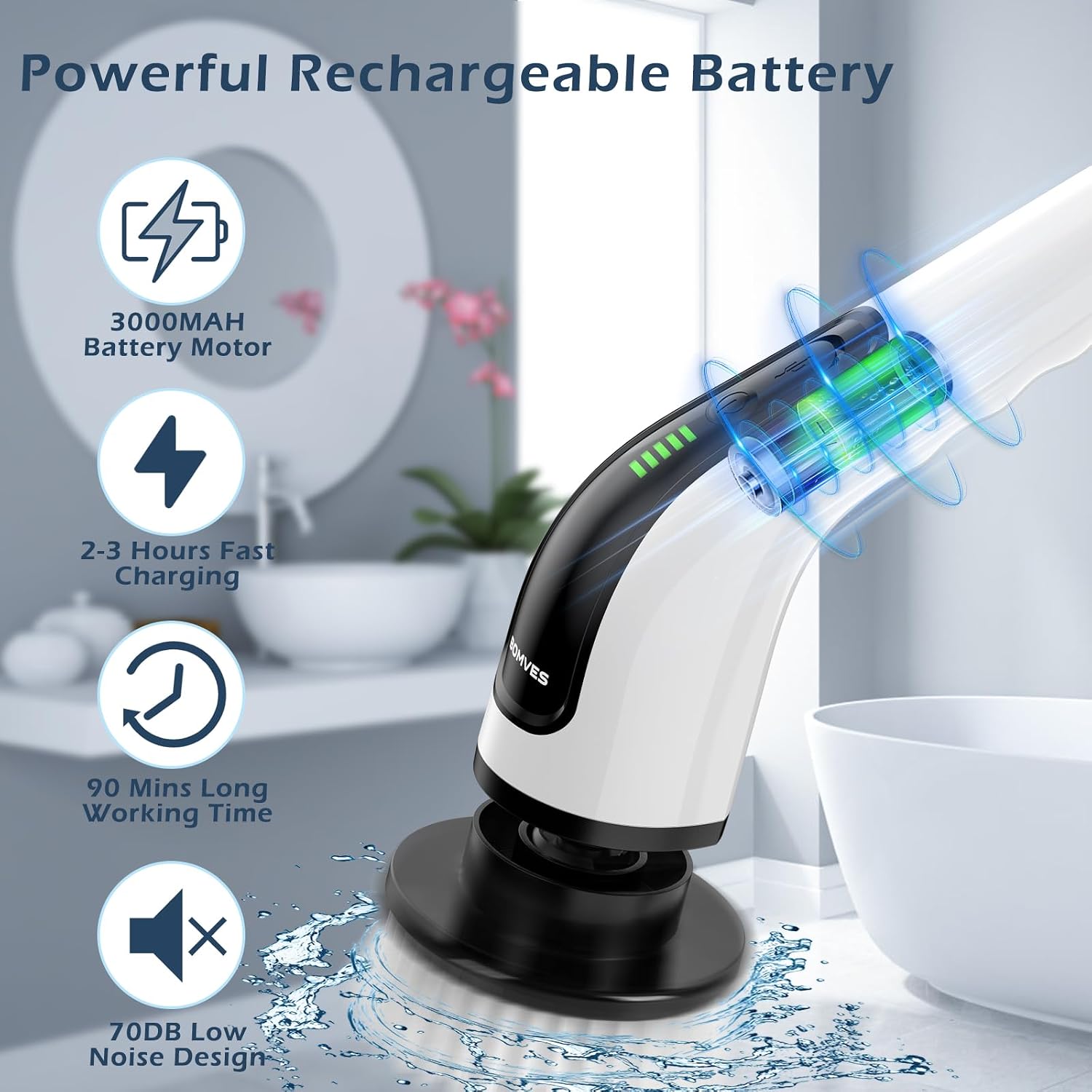 Electric Spin Scrubber, Power Shower Cleaning Brush with Long Handle - Image 3