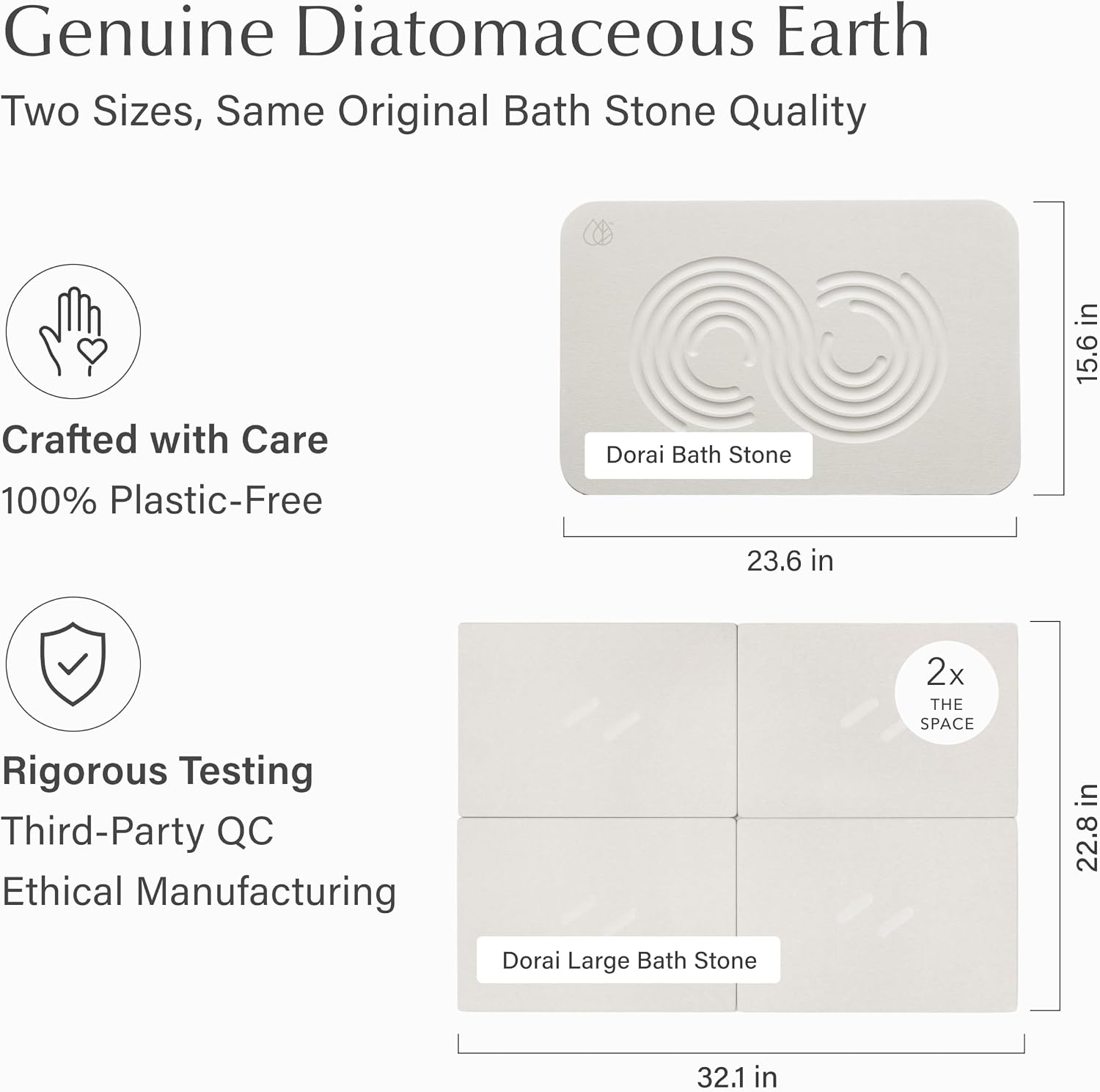 Dorai Home Stone Bath Mat - Premium Diatomaceous Earth Bath Floor Mats with Non-Slip Base, Fast-Drying Modern Shower Mat for Bathroom | Zen Sandstone - 23.6"x15.4" - Image 3