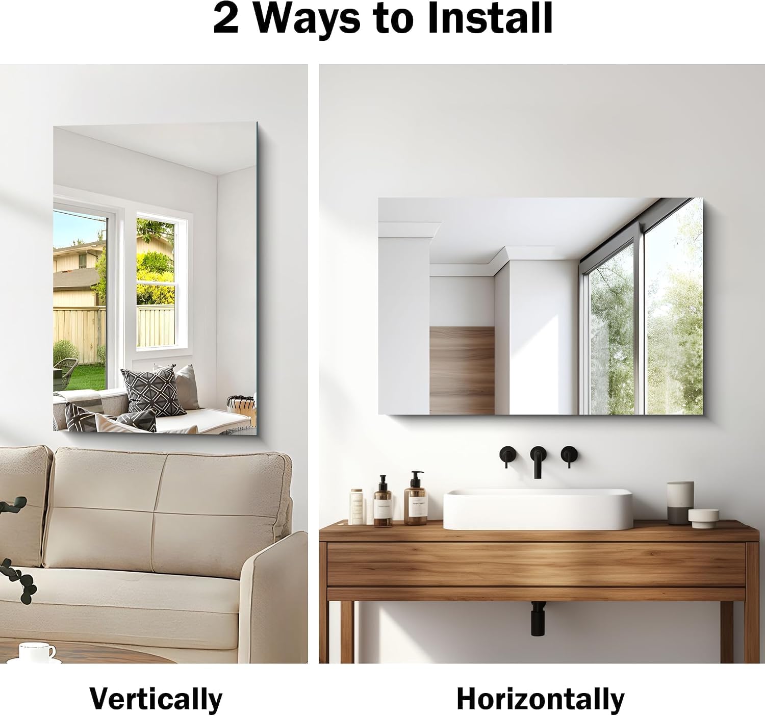 CILIBER Frameless Mirror, 24x36 Rectangle Bathroom Vanity Mirror with Polished Edge, 3mm Tempered Glass, Wall Mounted Horizontally or Vertically for Bathroom Over Sink, Bedroom, Living Room - Image 7