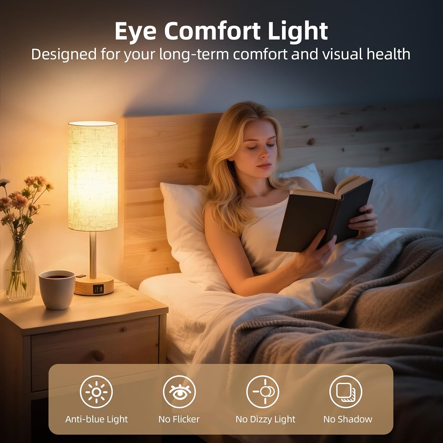 Table Lamp for Bedroom, High-Sensitivity Touch, AC Outlet, USB A+C - Image 5