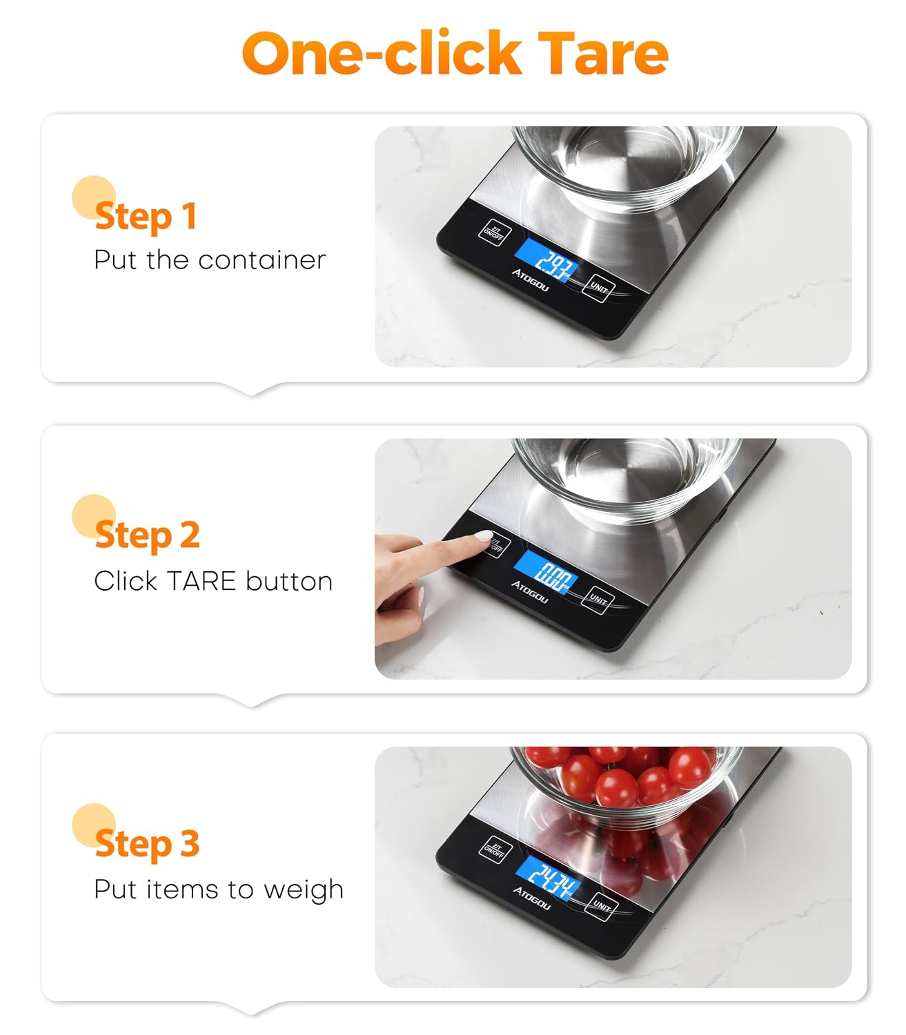 Atogou Food Scale Rechargeable - 33lb Digital Kitchen Scale Ounces Grams - Image 8