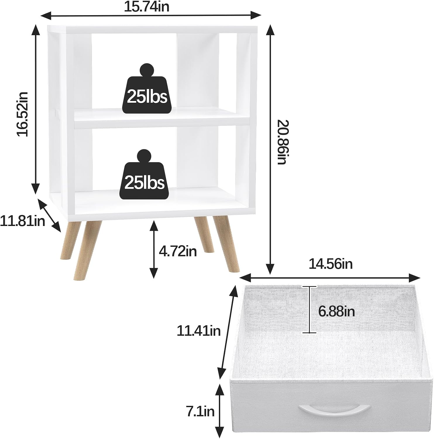 Aenuert Night Stand, White Kids Nightstand with Drawer, Nursery Side Table with Open Storage, 2-Tier Modern End Table, Bedside Table for Small Space, Living Room, Bedroom - Image 2