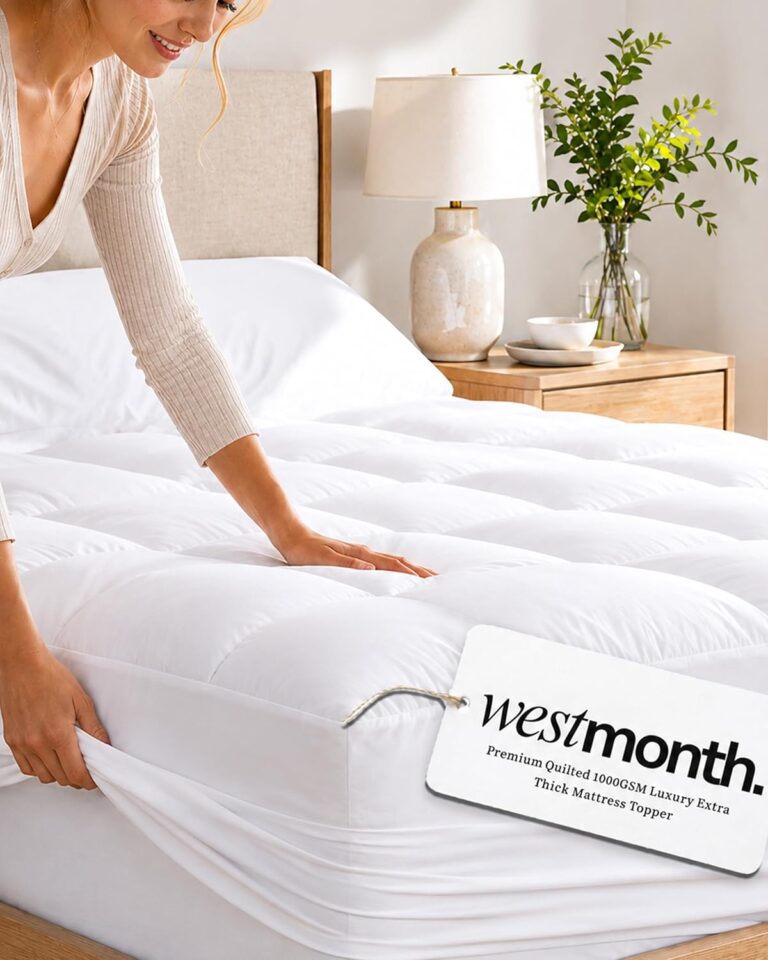 Mattress Topper, 1000GSM Westmonth Premium Quilted 1000GSM Extra Thick Mattress Topper, Oeko-TEX Hotel-Style Breathable & Fluffy Soft, Cooling for Back Pain with (8-21") Deep Pocket，Queen