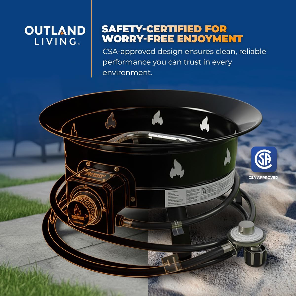 Outland Living Portable Propane Fire Pit, 19-inch, 58,000 BTU with Fire Pit Cover & Carry Kit, Smokeless Gas Firebowl | Perfect for Camping, Patio, Backyard, Tailgating, Deck, RV| Black 893 Deluxe - Image 8