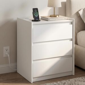 White Nightstand with Charging Stat...