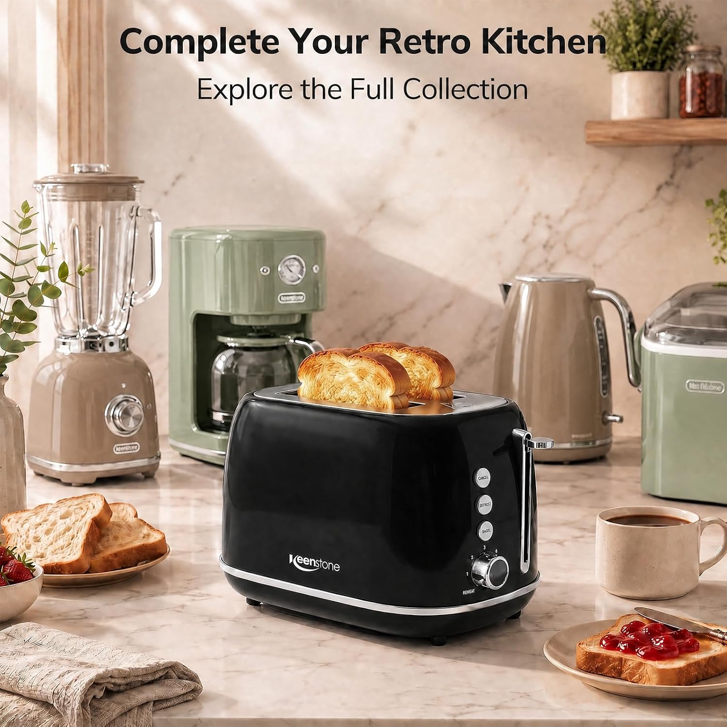 2 Slice Retro Stainless Steel Toaster with Bagel, Cancel, Defrost Function and 6 Bread Shade Settings Bread Toaster, Extra Wide Slot and Removable Crumb Tray (Black) - Image 8