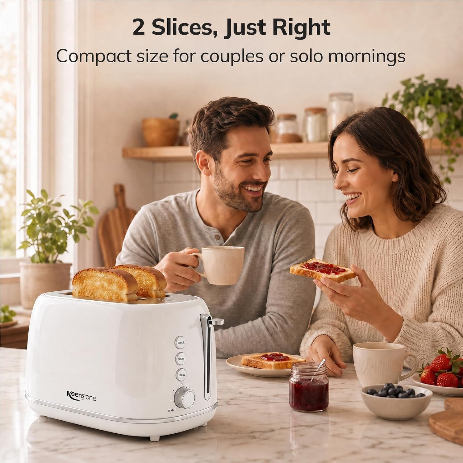 Keenstone 2 Slice Toaster, Retro Stainless Steel Kitchen Essentials, White - Image 7