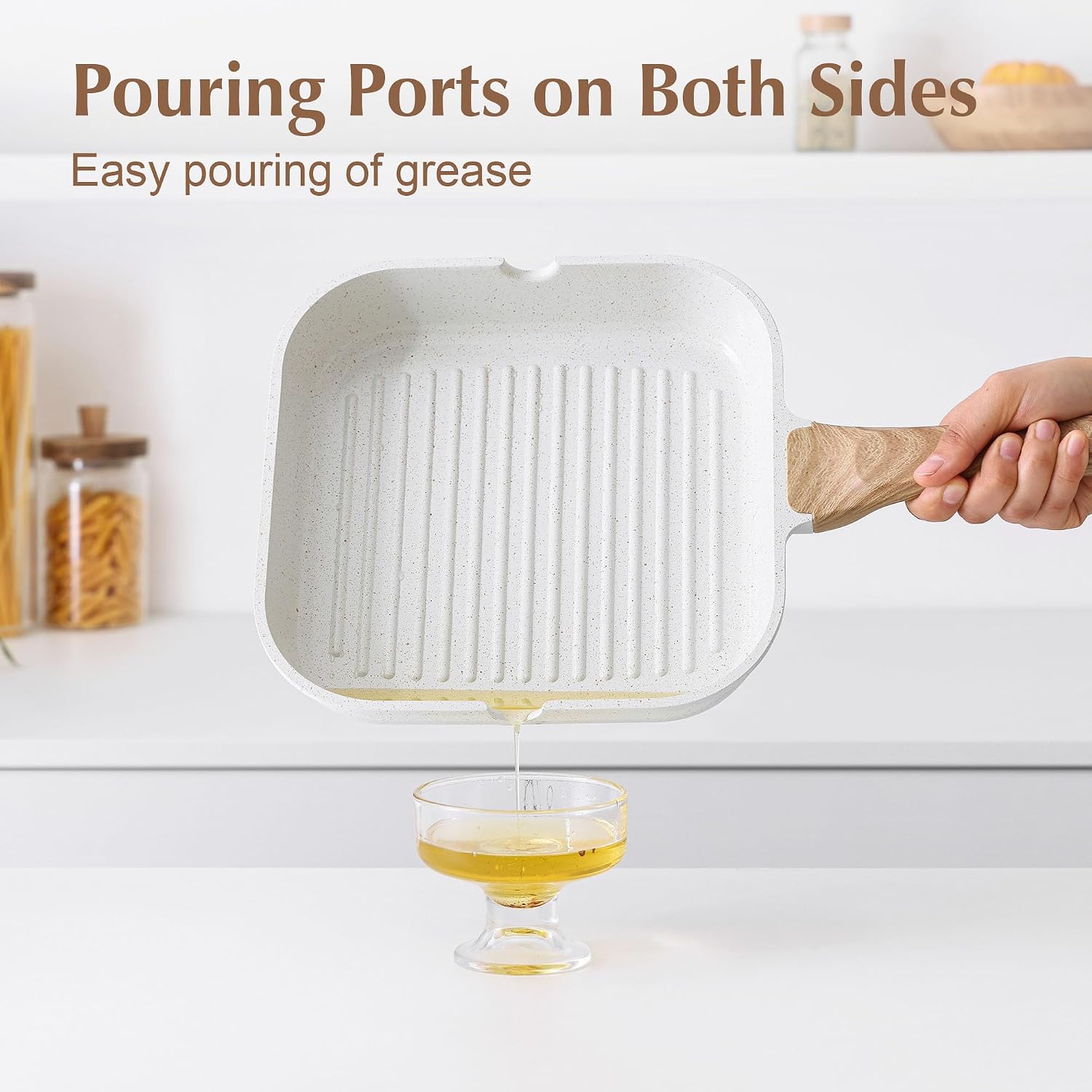 SENSARTE Nonstick Ceramic Grill Pan with Lid, Versatile Square Grilling Pan with Pour Spouts, Durable Grill Skillet for All Stoves(Gas,Electric,Induction) Non Toxic-PTFE,PFAS,PFOA Free, 9.5 Inch - Image 5