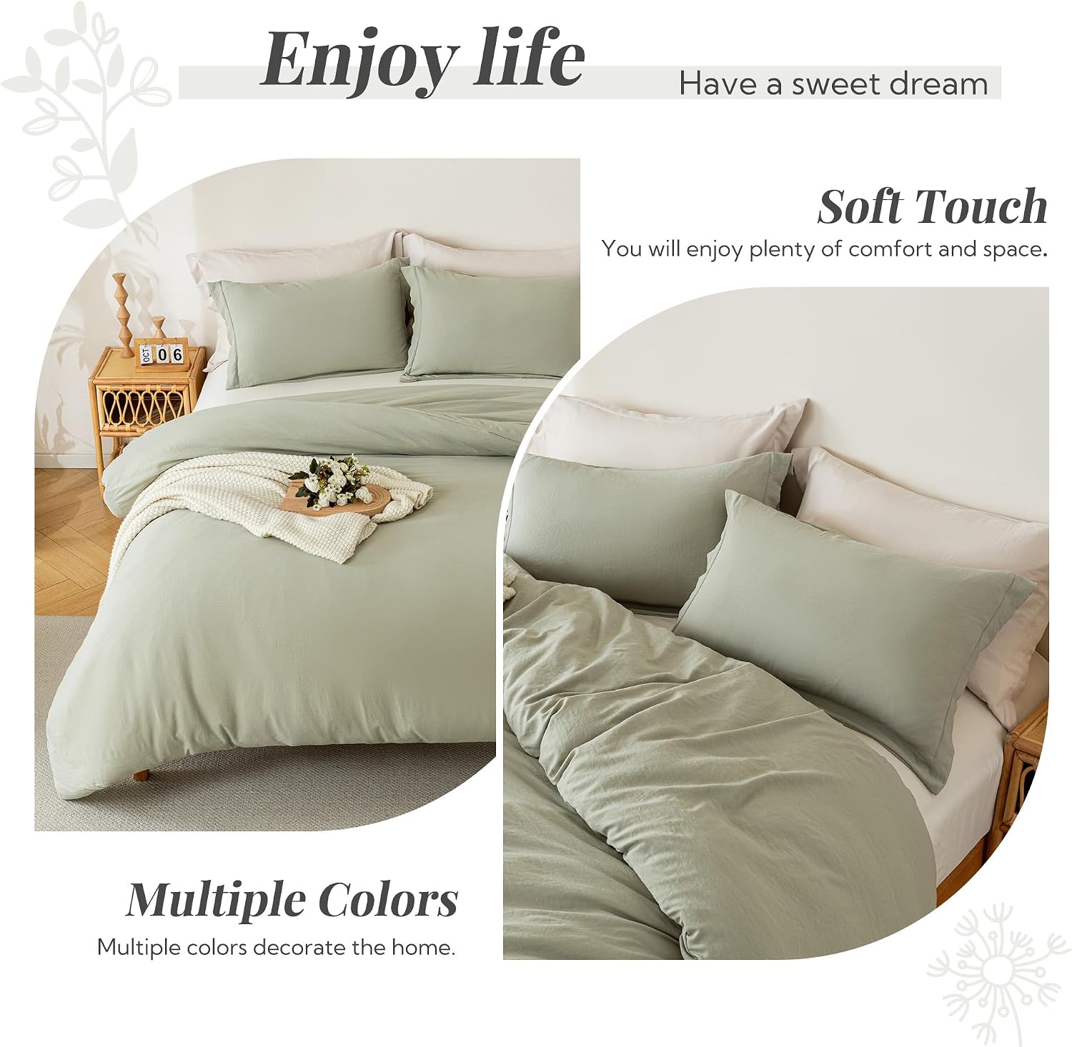 MILDLY Duvet Cover Queen Ultra Soft Comforter Cover Set 3pcs, Mist Sage - Image 7