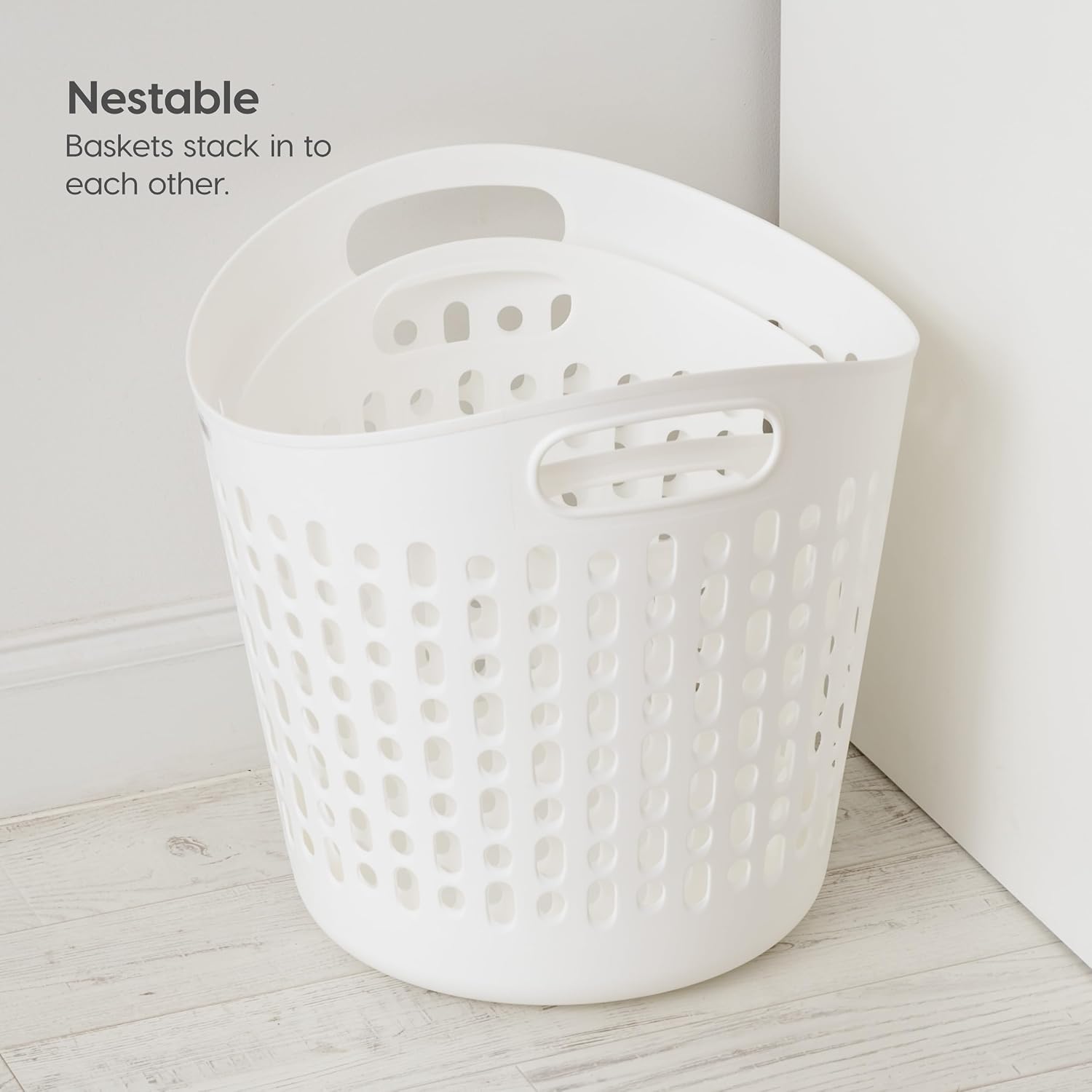 IRIS USA Plastic Laundry Hamper, 40L- 3 PK, Flexible, Ventilation, White - Image 5