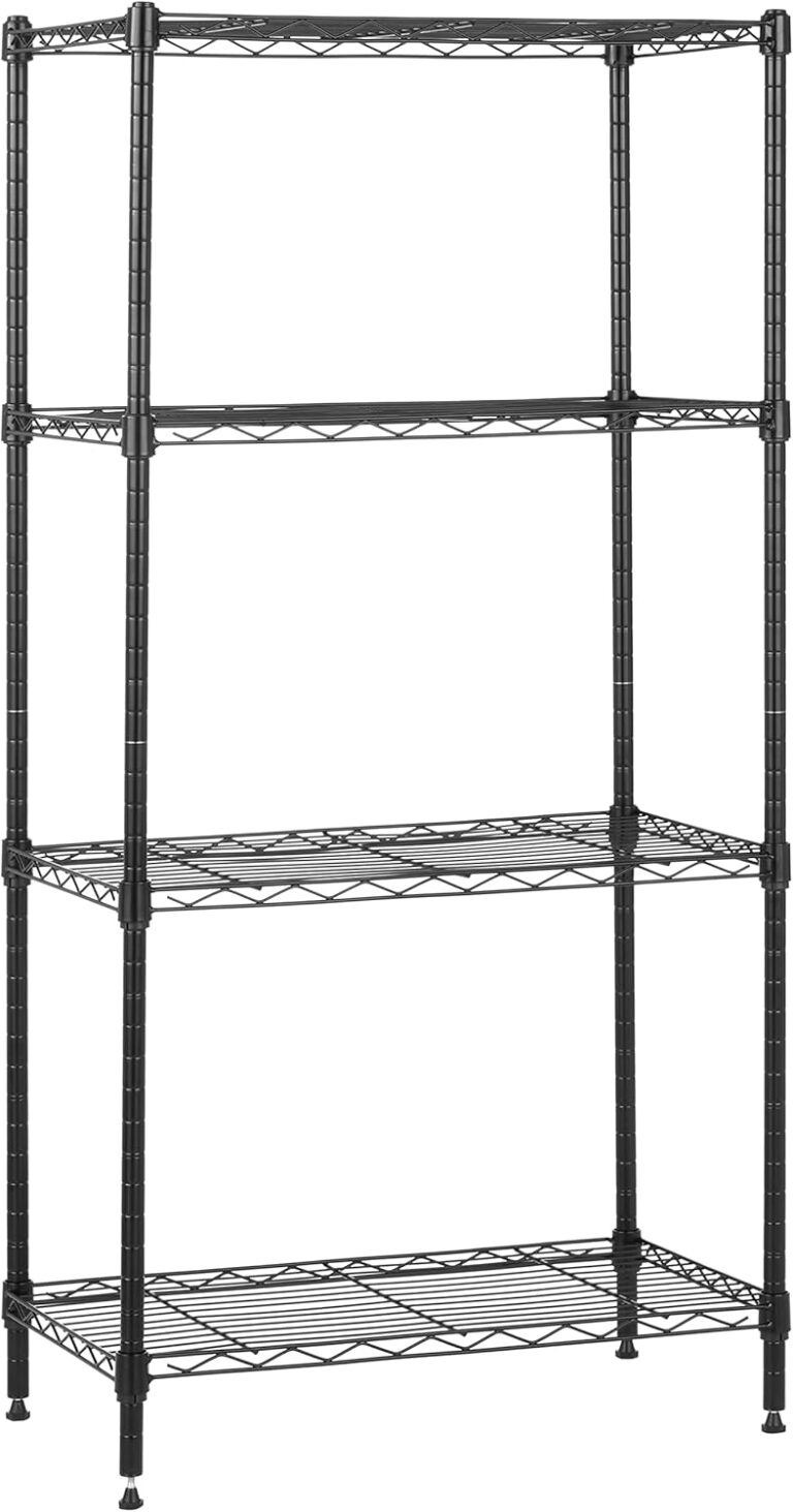 Amazon Basics 4-Shelf Steel Wire Storage Shelves for Garage, Adjustable Metal Shelving Unit, 200 lbs Per Shelf, 23.2" W x 48" H x 13.4" D, Black