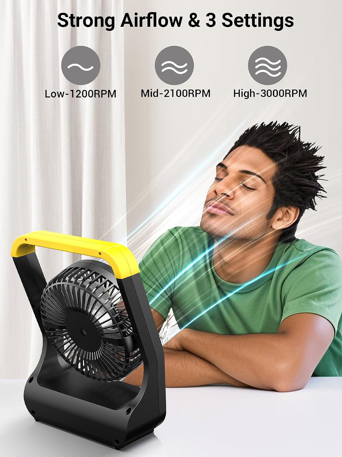 Gazeled Battery Powered Fan, Long Lasting Battery Operated Fans for Camping, Portable D-Cell Desk Fan with Timer, 3 Speeds, Whisper Quiet, 180° Rotation, for Office, Bedroom, Outdoor, 5'', Model: F15 - Image 4