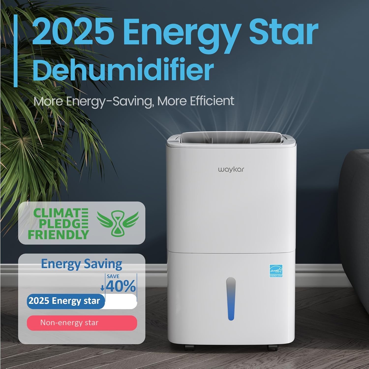 Waykar 80 Pints 2025 Energy Star Dehumidifier for Home up to 5,000 Sq. Ft, Ideal for Basement, Bathroom and Large Room with Drain Hose, Portable, Auto Defrost and Self-Drying - Image 3