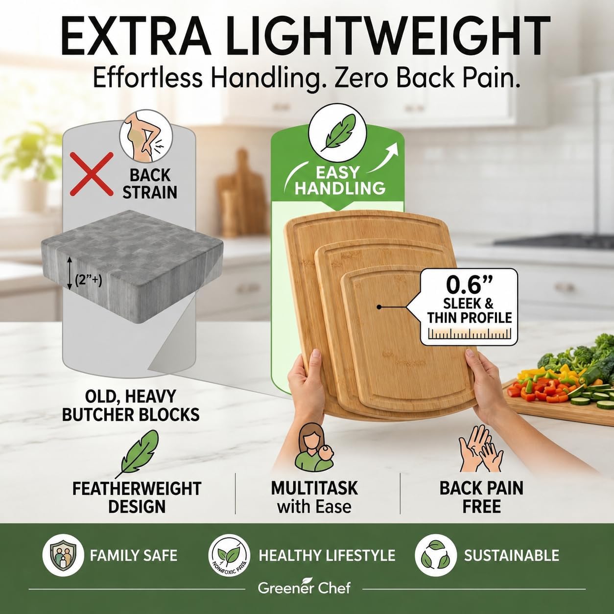 SAFEST Extra Large Bamboo Cutting Board Set of 3 with Glue-Free Surface Technology - Extra Spacious Wood Cutting Boards for Kitchen and XL Chopping Board Set - Replacements for Life - Image 4