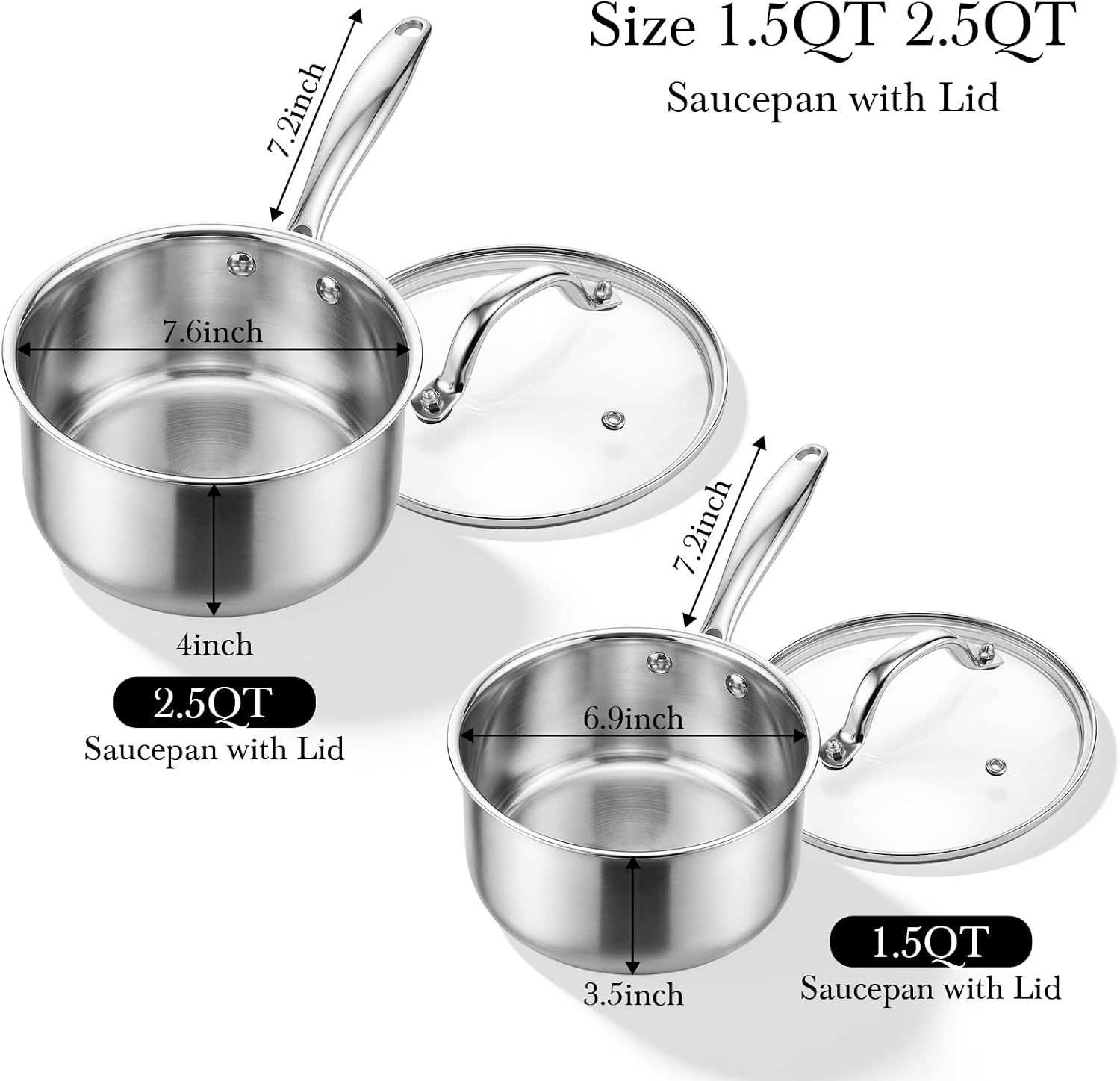 Tri-Ply Stainless Steel Pot 1.5Qt & 2.5Qt with Lids - Image 3