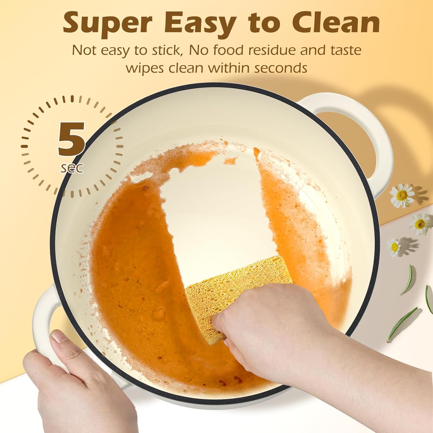 Enameled Cast Iron Dutch Oven - Umite Chef 5QT Pot with Lid & Cotton Potholders - Heavy-Duty Cookware for Bread Baking, Braising, Stews, Roasting(Cream White) - Image 4