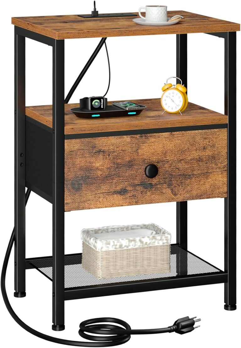 LOAKEKEL Night Stand, Small Nightstand with Charging Station
