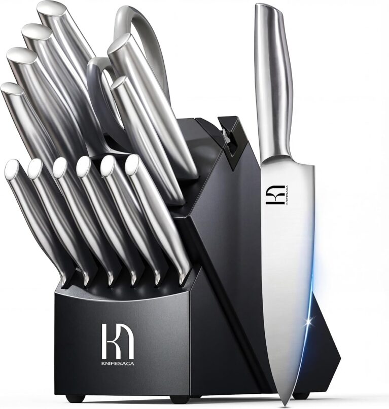 KnifeSaga 14 Pcs Knife Block Set, Premium, Razor Sharp, Japanese Steel