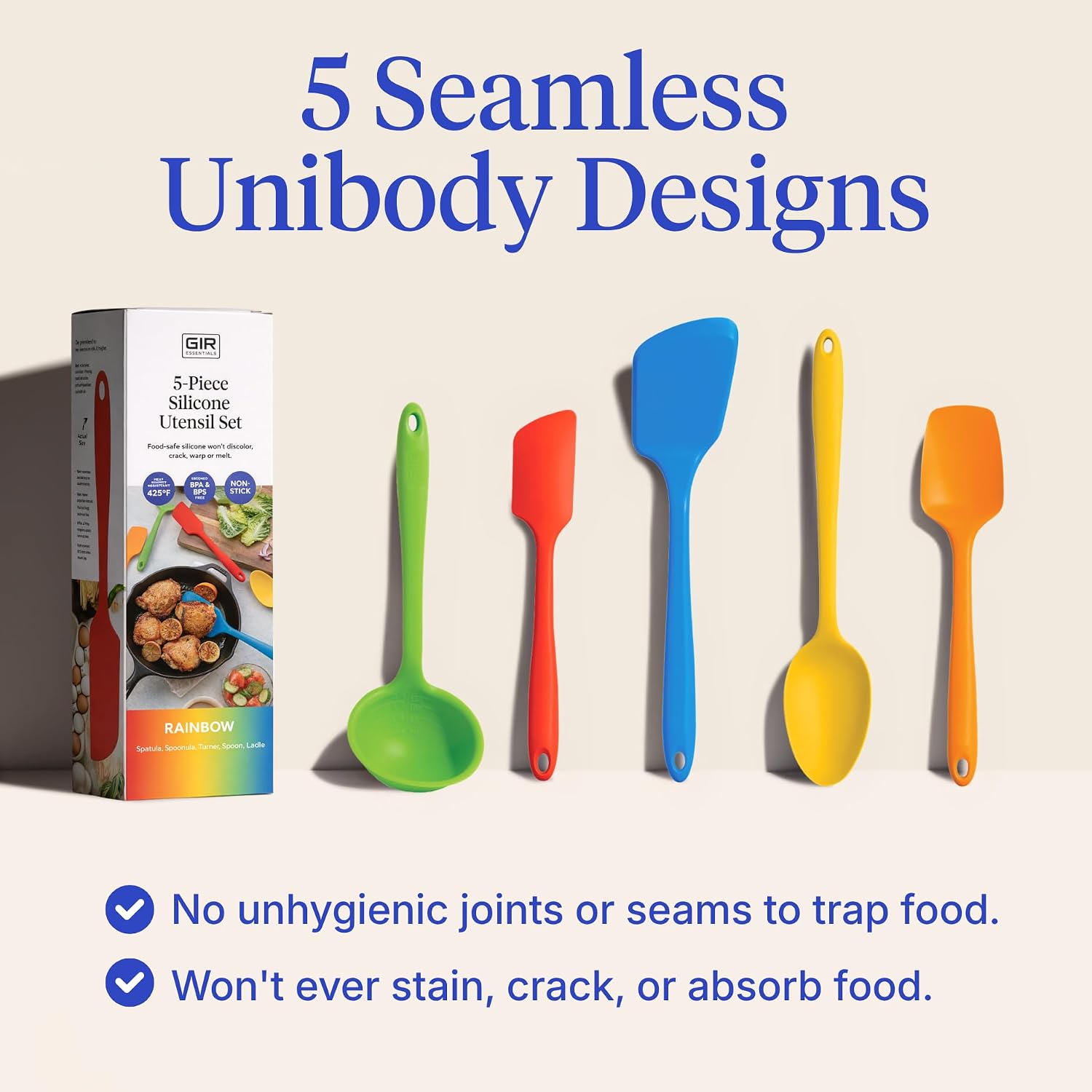 GIR: 5-Piece Silicone Essentials Kitchen Utensils Set – Rainbow - Image 3
