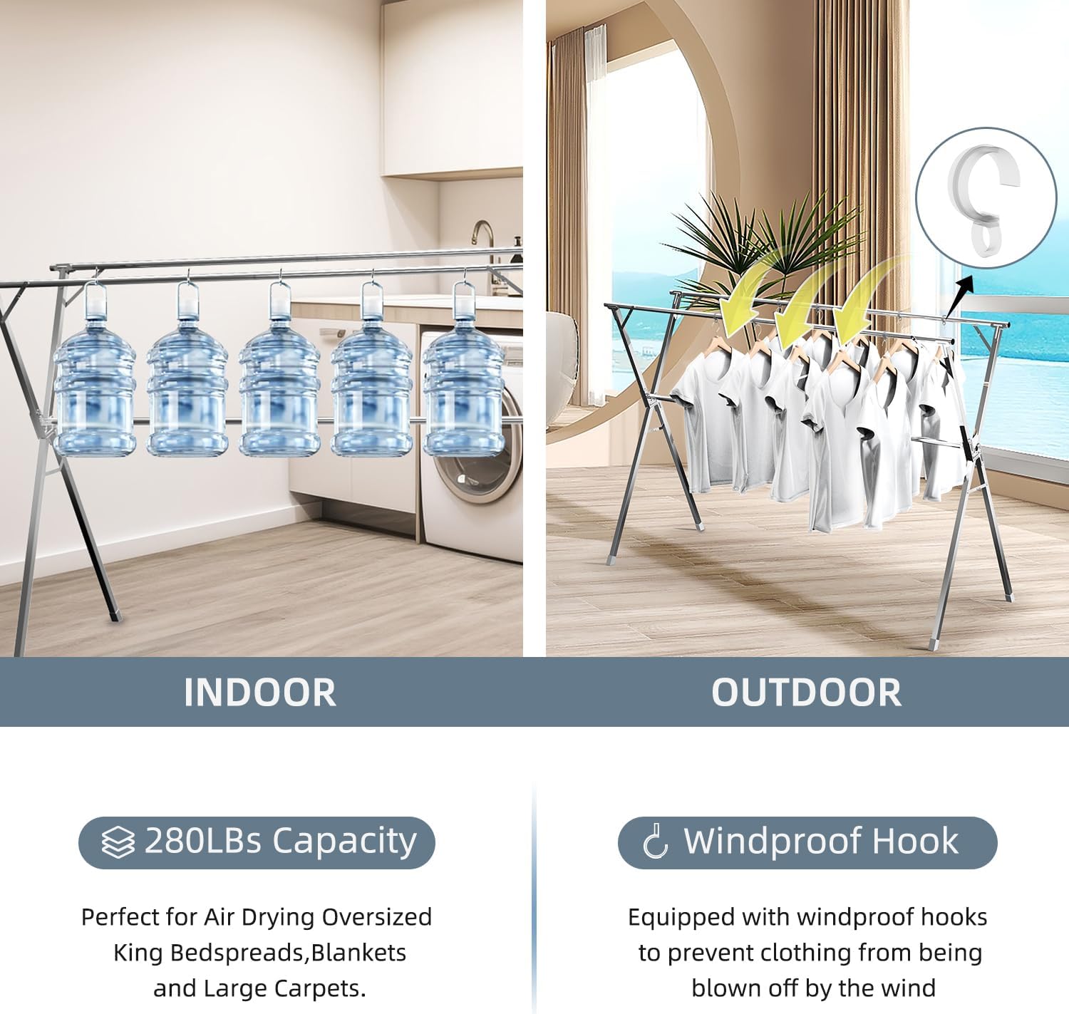 95" Clothes Drying Rack,Laundry Drying Rack Clothing for Indoor Outdoor - Image 5