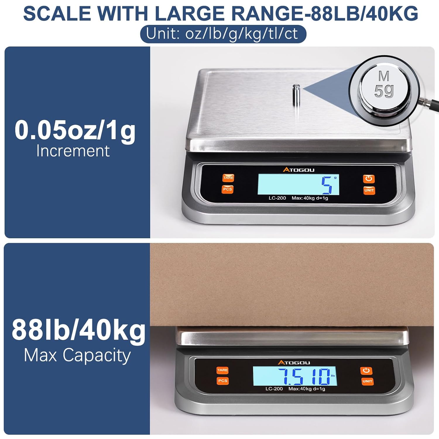Atogou 88lb Food Scale, Commercial Kitchen Scale Plug-in Usable - Image 2
