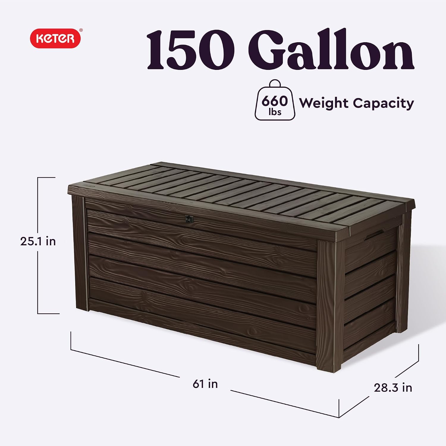Keter Westwood 150 Gal Outdoor Storage Box for Patio and Pool Accessories - Image 3