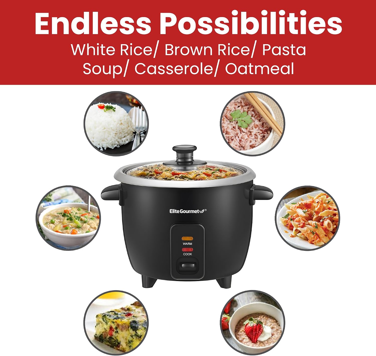 Elite Gourmet ERC003BX Rice Cooker, Keep Warm, Black, 6 Cups Cooked - Image 7