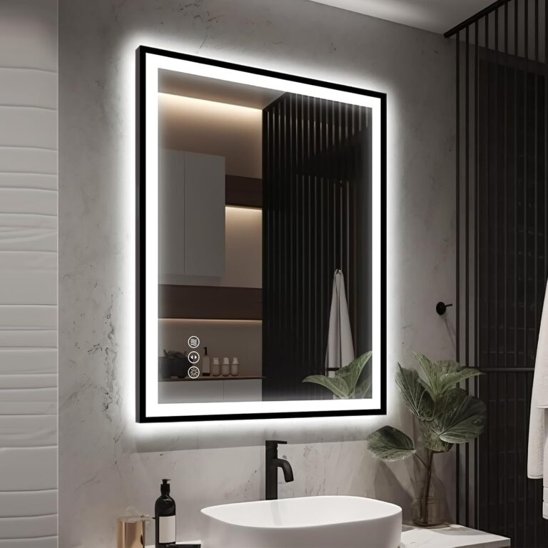 EchosLife 30x36 LED Bathroom Mirror with Lights - Black Framed