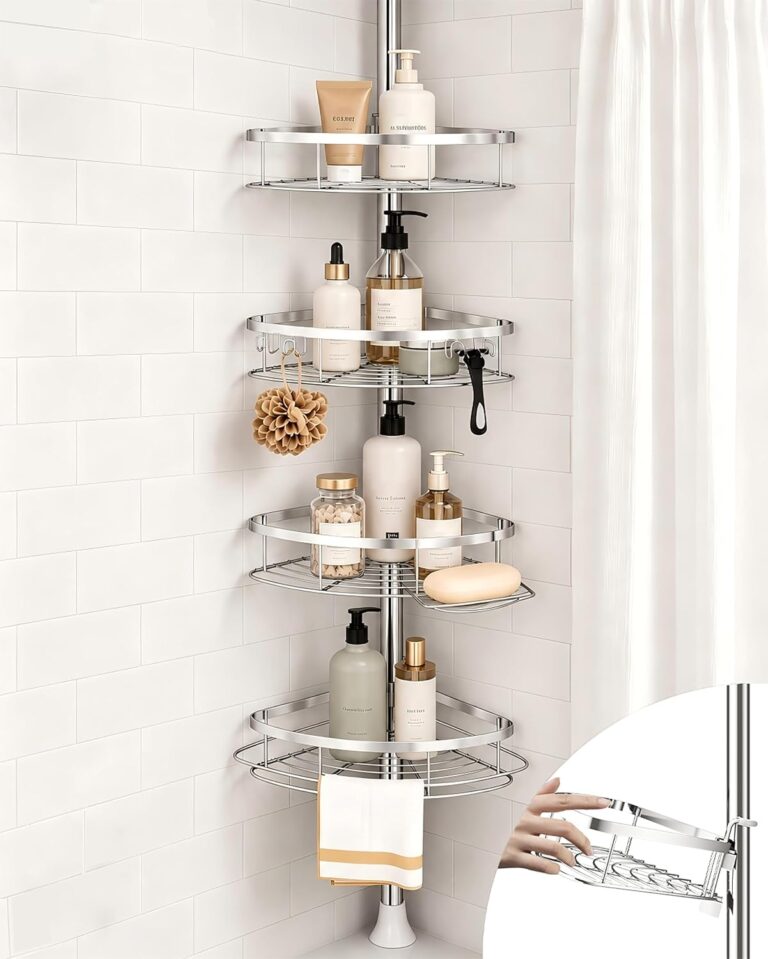 SEIRIONE Rustproof Corner Shower Caddy Tension Pole for Bathroom Organizers