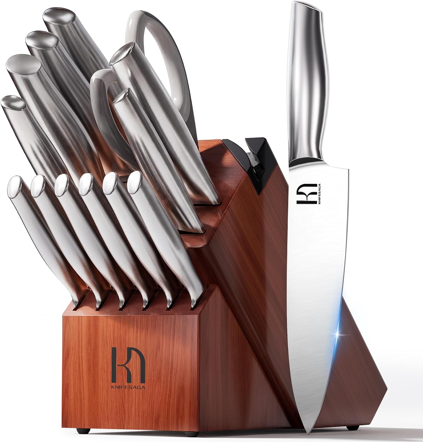 KnifeSaga 14 Pcs Knife Set with Block, Premium, Razor Sharp, Japanese Steel
