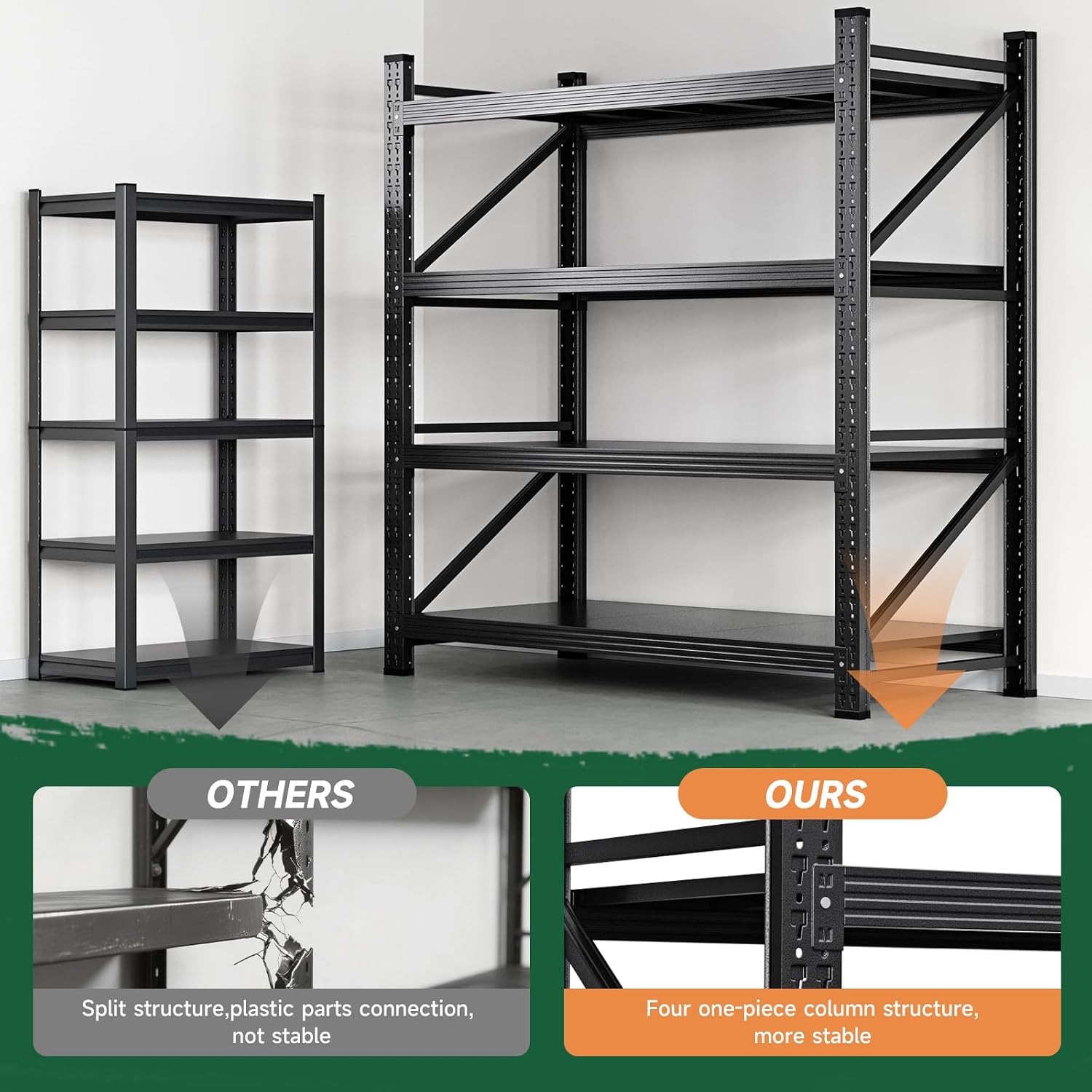 Letaya 3000LBS Storage Shelves Heavy Duty,70" H Garage Shelving Units, 4 Tier Adjustable Utility Rack Shelf,Large Metal Industrial Shelves,for Shop,Warehouse,Basement,Black (48" W x 24" D x 70" H) - Image 4
