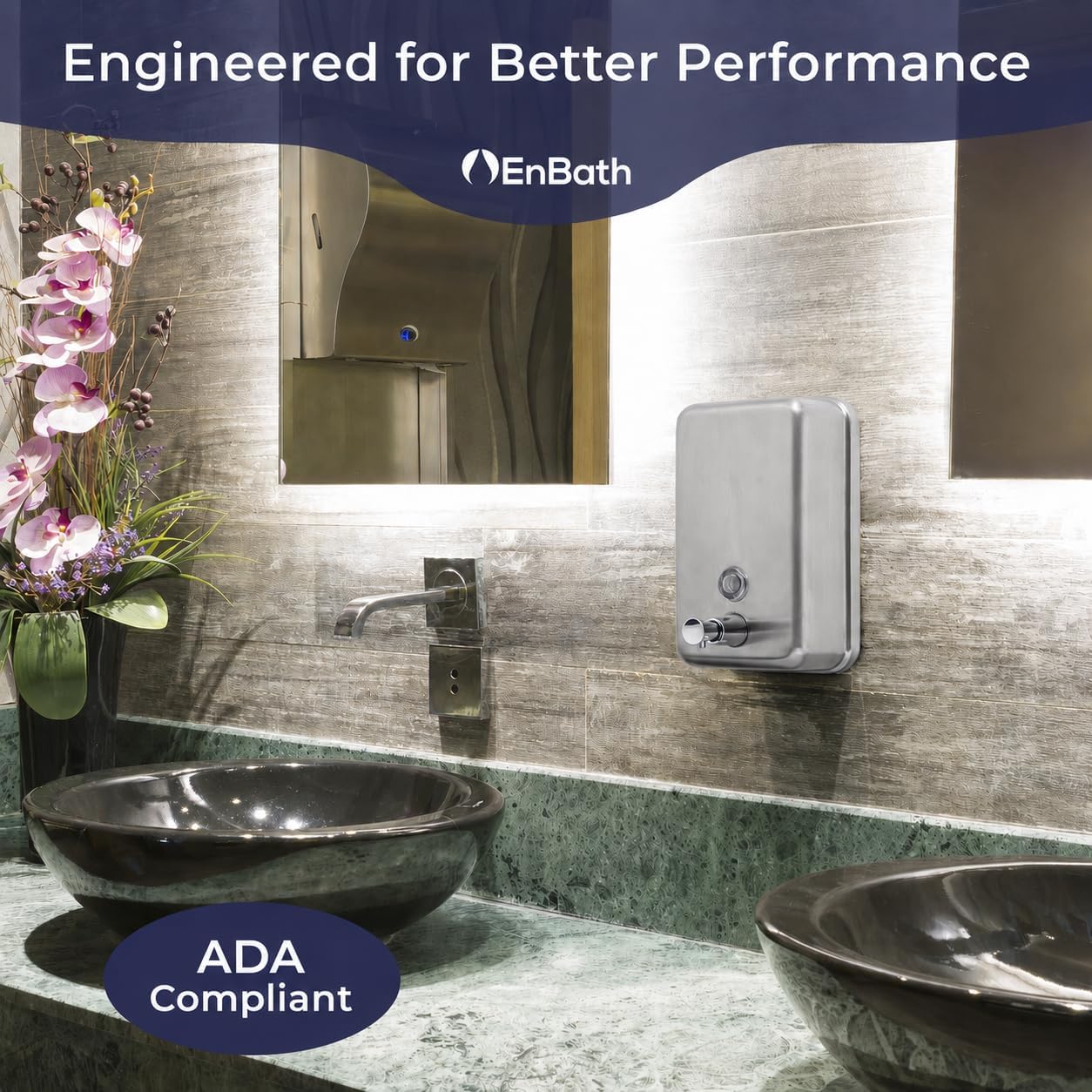 Commercial Soap Dispenser Wall Mount, 304 Stainless Steel & Solid Brass Pump Core, Industrial Grade Hand Soap Dispenser with Corrosion-Proof Lining for Bathrooms & Kitchens, 37oz/1100ml ADA Compliant - Image 5