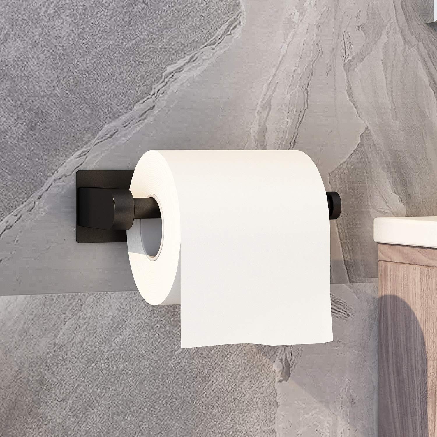 VAEHOLD Self Adhesive Toilet Paper Holder Kitchen Washroom Adhesive Toilet Roll Holder No Drilling for Bathroom Stick on Wall Stainless Steel Brushed Black - Image 3