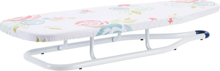 Amazon Basics Foldable Space Saving Ironing Board Tabletop with Non-Slip Feet, 77x29 cm, White, Floral